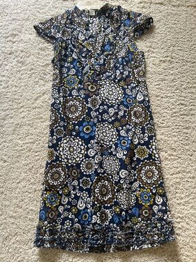 J. Crew Navy Floral Button-Front Cotton Dress